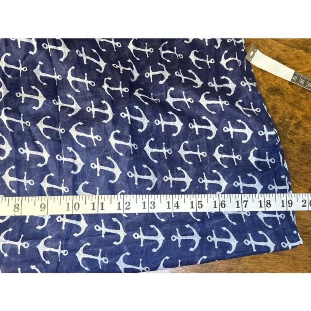 Lifestyle Taleen Anchor Print Scarf‎ With Tassels Navy & White
